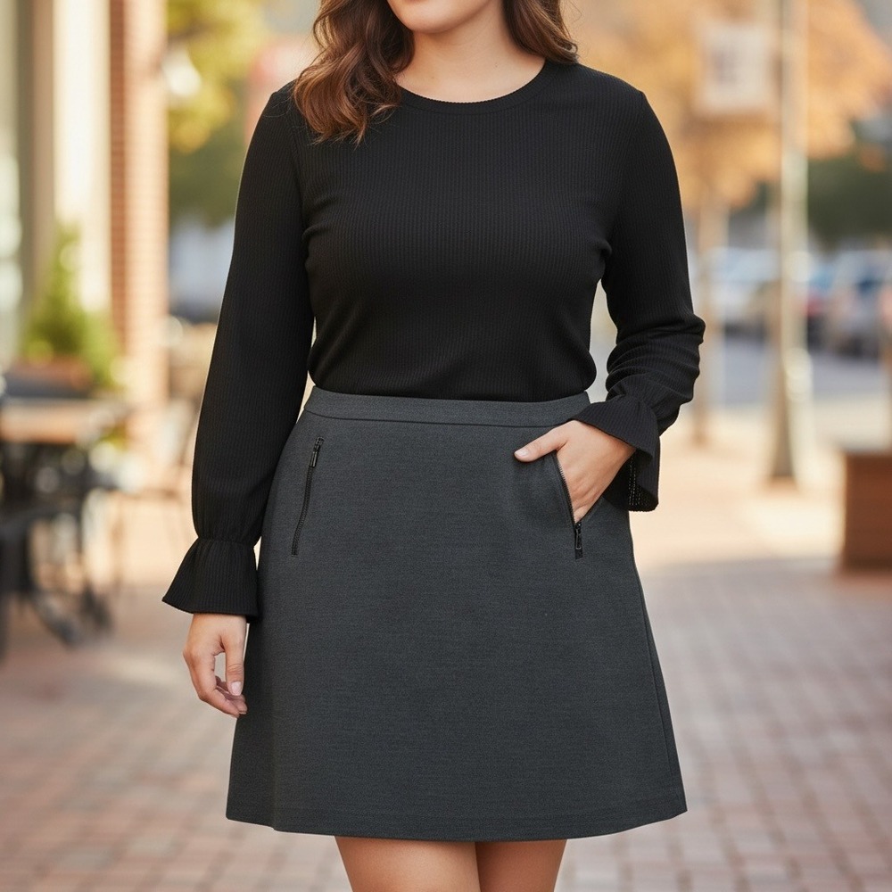 Halogen Womens Charcoal Grey A-Line Mini Skirt Front Zip Pockets Size‎ 14